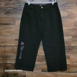 Hello Kitty Forever21 Jeans 16 Baggy Wide Leg Heart Spell Out Embellished NWT